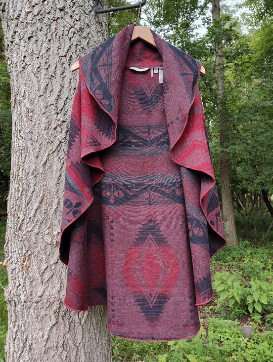 Soft Surroundings Sweaters - Dark Red Aztec Sleeveless Long Open Cardigan Sweater Soft Surroundings L/XL